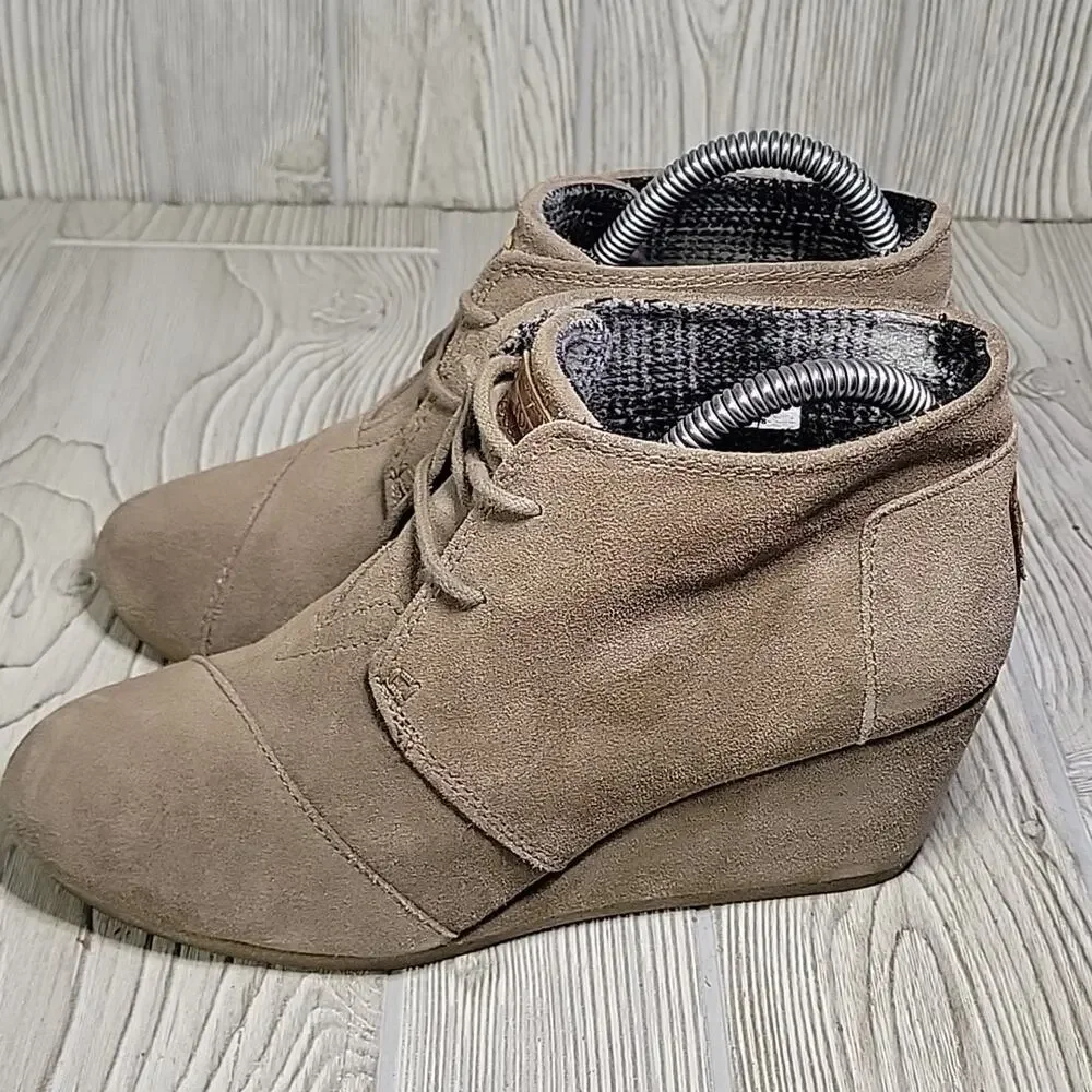 TOMS Kala Suede Wedge Lace Up Ankle Booties Womens Size 8